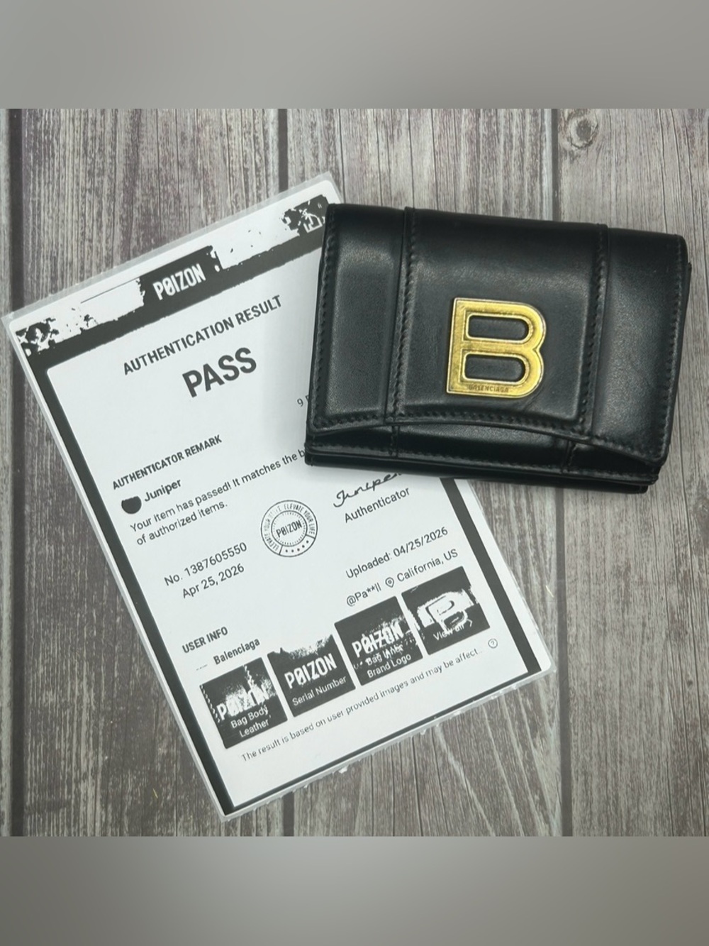BALENCIAGA Hourglass Mini Wallet in Black Shiny Box Calfskin Leather w/ COA - Picture 2 of 16